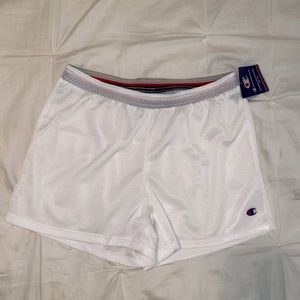 White Mesh Champion Athletic Shorts